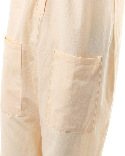 Women'S Jumpsuits Casual Baggy Overalls Cotton Long Rompers Wide Leg Solid Pants U Neck Summer One Piece Playsuit