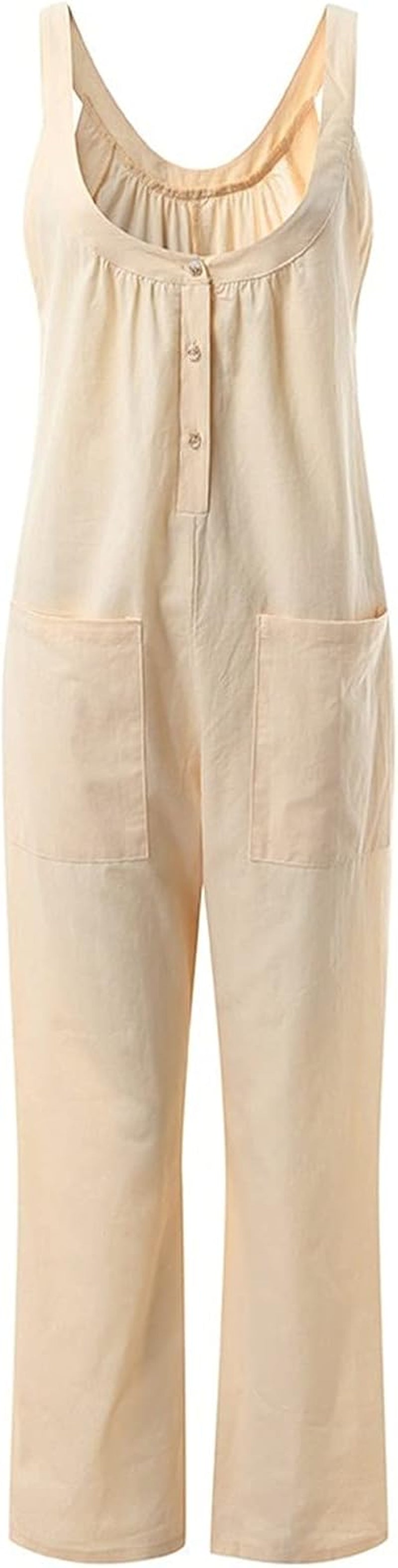 Women'S Jumpsuits Casual Baggy Overalls Cotton Long Rompers Wide Leg Solid Pants U Neck Summer One Piece Playsuit