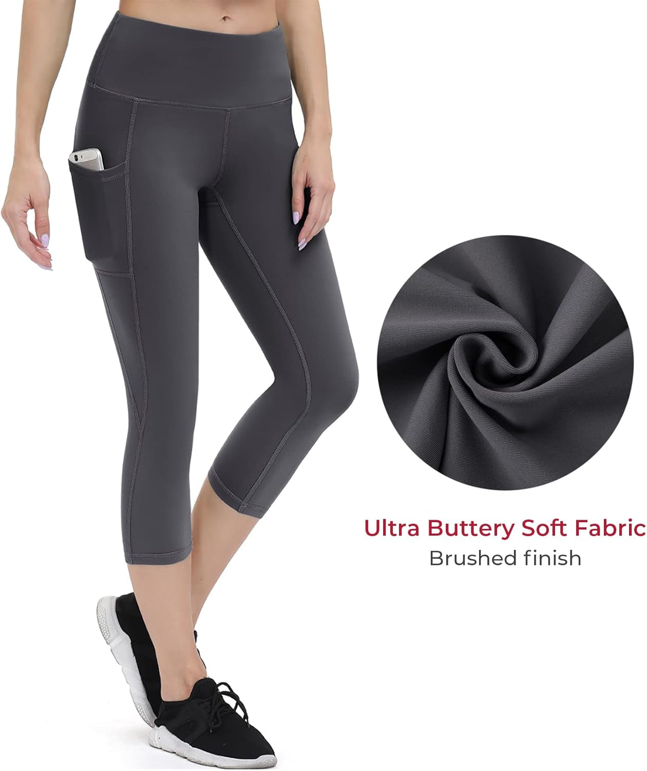 Anti-Nail Leggings for Women, Non-See-Through Yoga Pants with Phone Pockets, Tummy Control Full-Length/Capri Tights