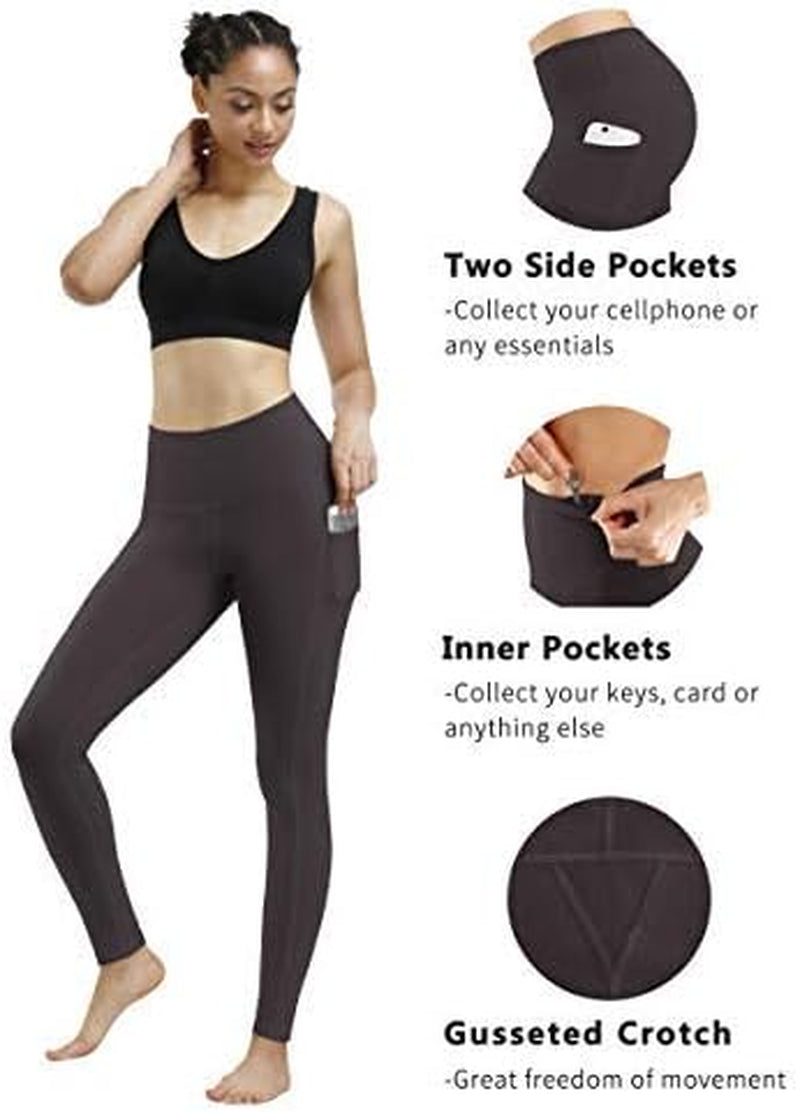 2 Pack High Waist Yoga Pants, Pocket Yoga Pants Tummy Control Workout Running 4 Way Stretch Yoga Leggings